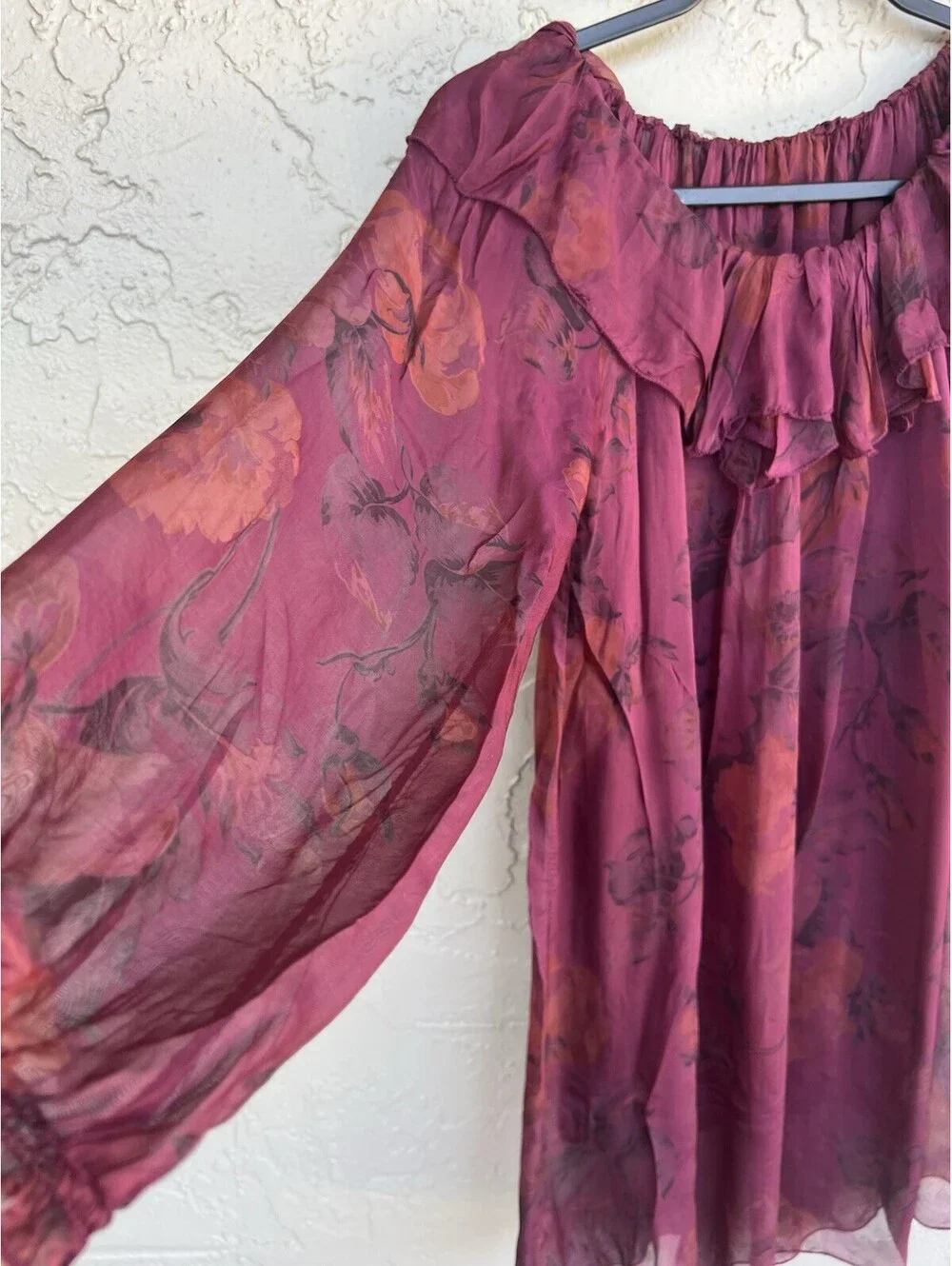 Tempo Paris Women S Burgundy Long Sleeve With Spaghetti Strap Liner Sheer Dress